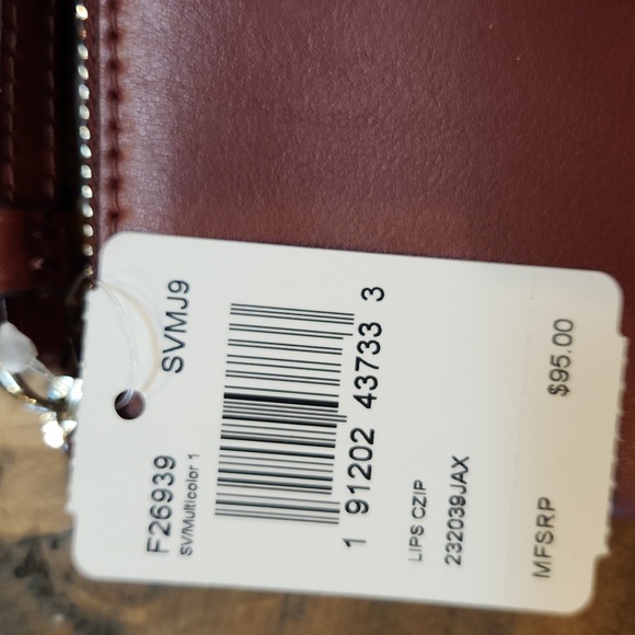 NWT Authentic Coach Burgundy Brown Wristlet with Red Lips Detail - Picture 3 of 6